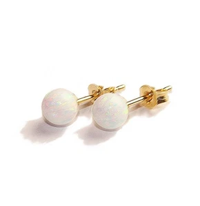 Oktober Geburtssteine 18 Kt Gold 750 Ohrstecker Ohrringe mit 5mm Weiß Opal - Bild 1 von 2