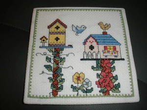 Finished Cross Stitch piece Birdhouses Birdhouse 5"x5" - Picture 1 of 2