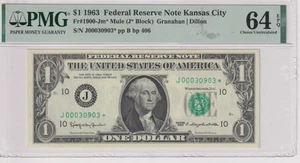 Fr 1900-Jm* MULE STAR 1963 $1 FRN J00030903* bp 406 PMG 64EPQ KANSAS CITY GREEN - Picture 1 of 2