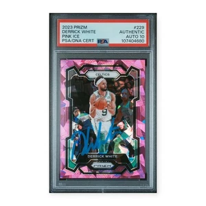 Derrick White On Card Autografiado 2023 Panini Prizm Pink Ice PSA 10 Grado Automático - Imagen 1 de 2