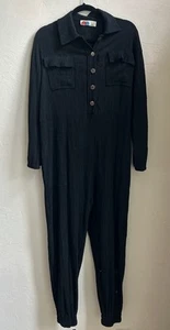 Free People Beach Henley Jumpsuit XS Black Gauze Oversized Lightweight Collared - Picture 1 of 9