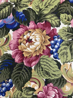 STANLEY KING STUDIO 复古花卉面料 104 英寸 x 58 英寸玫瑰活力缎棉 — 第 1/4 张图片