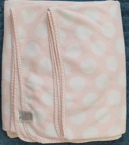 Mothercare pink Fleece Cot Blanket white spots 120x155cm trim tiny flowers - Picture 1 of 5