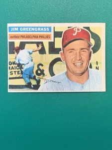 Jim Greengrass 1956 Topps #275, parte posterior gris, Philadelphia Phillies, casi nuevo (en buen estado) - Imagen 1 de 2