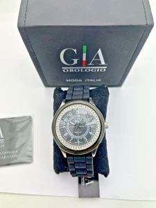 Gia Orologio Men’s Watch -Moda Italia Black Band With Crystal Face Outline-W/Box - Picture 1 of 4
