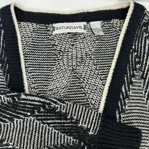 Vintage Saturdays NYC Herren schwarz weiß Strick geometrisch Oversize Strickjacke XL LESEN - Bild 1 von 16