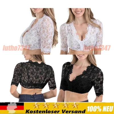 Oktoberfest Damen Kurz Arm Dirndl Trachten Bluse Spitze Dirndlbluse Wraped Top - Bild 1 von 4