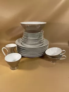 Vtg Lot Of 28 Rosenthal Crystalline Loewy Taupe Band Porcelain Dinnerware Set - Picture 1 of 12