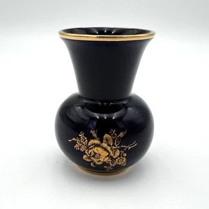 Vtg Cobalt Blue Gold Trim Floral Porcelain Small Vase Signed Woulind Chile 3.75" - Picture 1 of 11