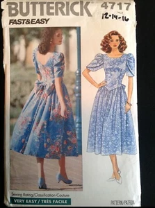 Pattern Butterick 4717, retro 90s dress, bow, puffy sleeve, sz 12-16 - Imagen 1 de 3