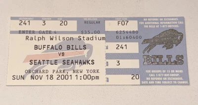 Orchard Park New York Buffalo Bills Seattle Seahawks NFL Ticket Stub 11/18/2001 - Image 1 of 2