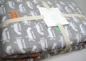 Pottery Barn Kids Gray Vintage Asher Air Plane WholeCloth Full Queen Quilt Shams - Picture 1 of 4