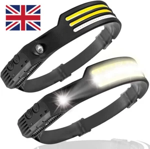 COB Rechargeable Head Torch 3x LED Headlamp Lamp Headlight Band Battery Sensor - Picture 1 of 18