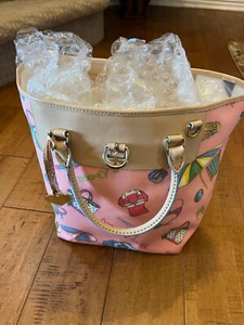 Dooney & Bourke XL Handbag Pink Miami Beach Canvas And Leather RARE! Nice! - Picture 1 of 4