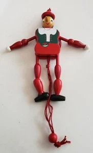 Pinocchio Marionette Christmas Ornament Pull String Wood 5 Inches - Picture 1 of 7