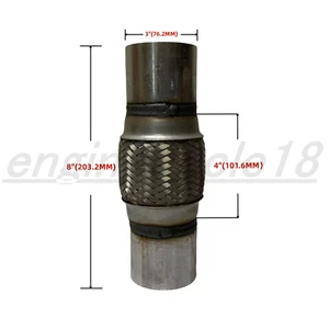 3" OD x 4" x 8'' OL Exhaust Flex Pipe Stainless Coupling Double Braid Heavy Duty - Picture 1 of 1