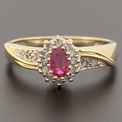 9ct Yellow Gold Ruby & Diamond Cluster Ring Size M 1/2 Hallmarked - Image 1 of 4