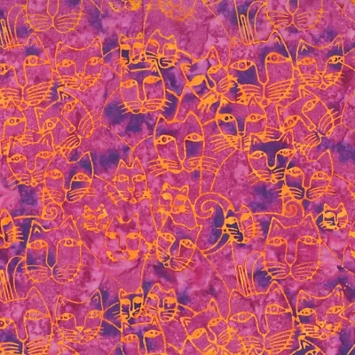 Laurel Burch Batik Menagerie Packed Cats Fuchsia Y2486-77 Fabric By FQ 1/4 YD - Image 1 of 4