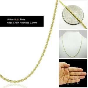 "Collar con cadena de cuerda de oro amarillo real de 14 K de 2,5 mm para hombre y mujer de 16""-24" - Imagen 1 de 5