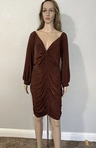 LILIAN Ruched Mini dress-V Neck, brown, Stretch, long Sleeveless - size 2XL - Picture 1 of 7