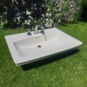 White Vita Large Modern Bathroom Sink 4169 With Chrome Taps - Picture 1 of 24