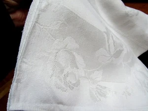 Vintage White Cotton Rayon Damask Tablecloth Roses 50"x44" - Picture 1 of 11