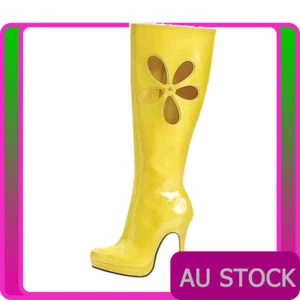 Ladies Yellow Gogo 60s 70s Go Go Boots Knee High Boots Hippie Hippy 1960s 1970s - Picture 1 of 4
