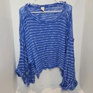 Free People Womens Island Girl Hacci Basic T-Shirt Blue White Stripes XS - Picture 1 of 3