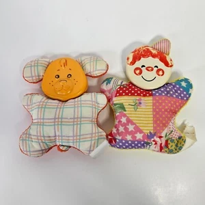 Fisher Price Vintage Soft Shakes Rattle Clown Puppy Dog Set 1982 Plush Plastic - Picture 1 of 12