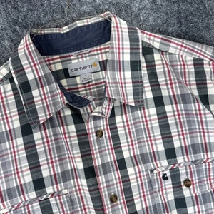 Carhartt Men's Short Sleeve Plaid Button-Down Shirt L 100% Cotton Relaxed Fit - Picture 1 of 6