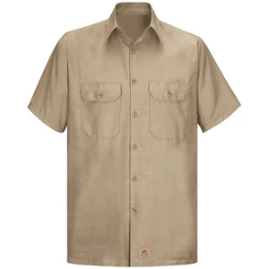 Red Kap SY60 Men's Short Sleeve Solid Rip Stop Shirt - Khaki - Size L Long - Picture 1 of 2