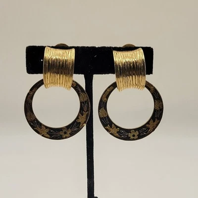 Pendientes Vintage Givenchy Pájaro Damasceno Español Flor Cuelga Clip Foto 1 de 4