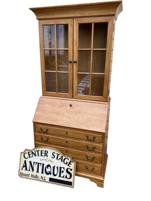 65784 Escritorio Secretaria Roble Macizo RICHARDSON Mueble con Librería Superior Foto 1 de 4