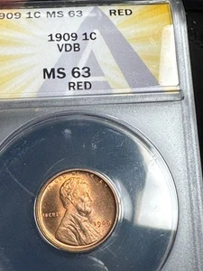 US Lincoln Cent1909 VDB ANACS MS63RED - Picture 1 of 3