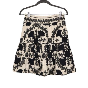 ANTHROPOLOGIE A-Linie Volant Minirock bestickt Blumen schwarz hellbraun Damen S - Bild 1 von 17