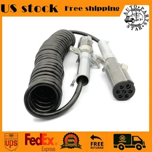 15FT 7 Way Coiled Trailer Cord Electrical Cord for Semi Truck Trailer Tractor - Picture 1 of 7