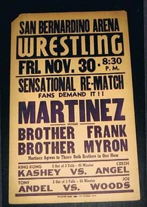 VERY RARE 1945 San Bernardino Wrestling poster Kashey Czech ANGEL Martinez Woods - Picture 1 of 1