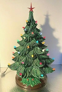 Vintage Nowell's Mold 18" Ceramic Lighted CHRISTMAS TREE & Holly BASE, 50 Lights - Picture 1 of 4