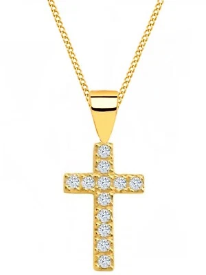Halskette Gold Kreuz 925 24K vergoldet mit Zirkonia Damen Anhänger Kette 45 - Bild 1 von 4