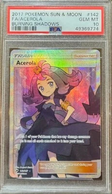PSA 10 TRAINER ACEROLA 142 BURNING SHADOWS SUN & MOON POKEMON - Image 1 of 2