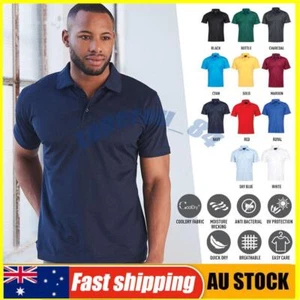 Mens Polo Shirts Solid Colour Plain Top Short Sleeve Casual Sport Breathable AUS - Picture 1 of 18