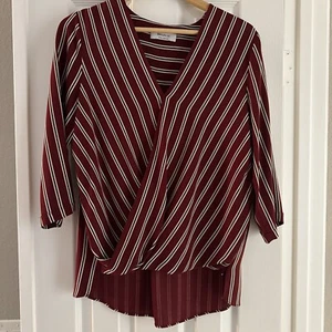 Bailey 44 Women's Blouse Top Size MED Burgundy Stripes V-Neck Cross-Top - Picture 1 of 7