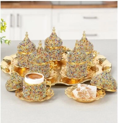 Juego de 27 tazas de café espresso turco griego árabe platillo color cristal Foto 1 de 4