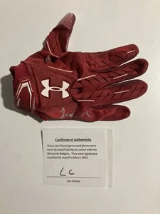 2021 Leo Chenal Wisconsin Badgers Game Worn Used Signed Glove COA Chiefs - Bild 1 von 11