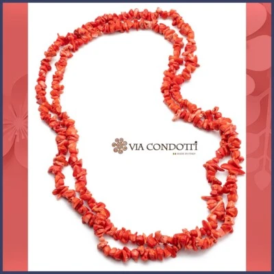 Collana lunga Corallo rosso Bambù rametti grezzi doppio giro da 80 cm regolabile - Immagine 1 di 4