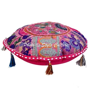Indian Floor Pillow Covers Patchwork Bohemian Footstool Cushion Cover Vintage - Picture 1 of 43