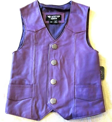NIÑAS NIÑOS PEQUEÑOS MORADO MOTOCICLISTA MOTOCICLETA VAQUERA OCCIDENTAL CHALECO DE CUERO MEDIANO Foto 1 de 3