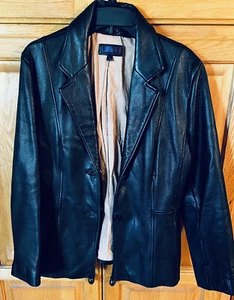 Wilsons Leather Button Up Soft Black Leather Lined Coat Size Large Preowned - Picture 1 of 17