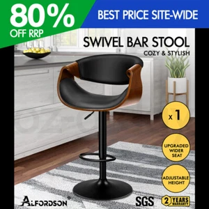 ALFORDSON 1x Bar Stool Kitchen Swivel Chair Wooden Leather Gas Lift Trice - Picture 1 of 12
