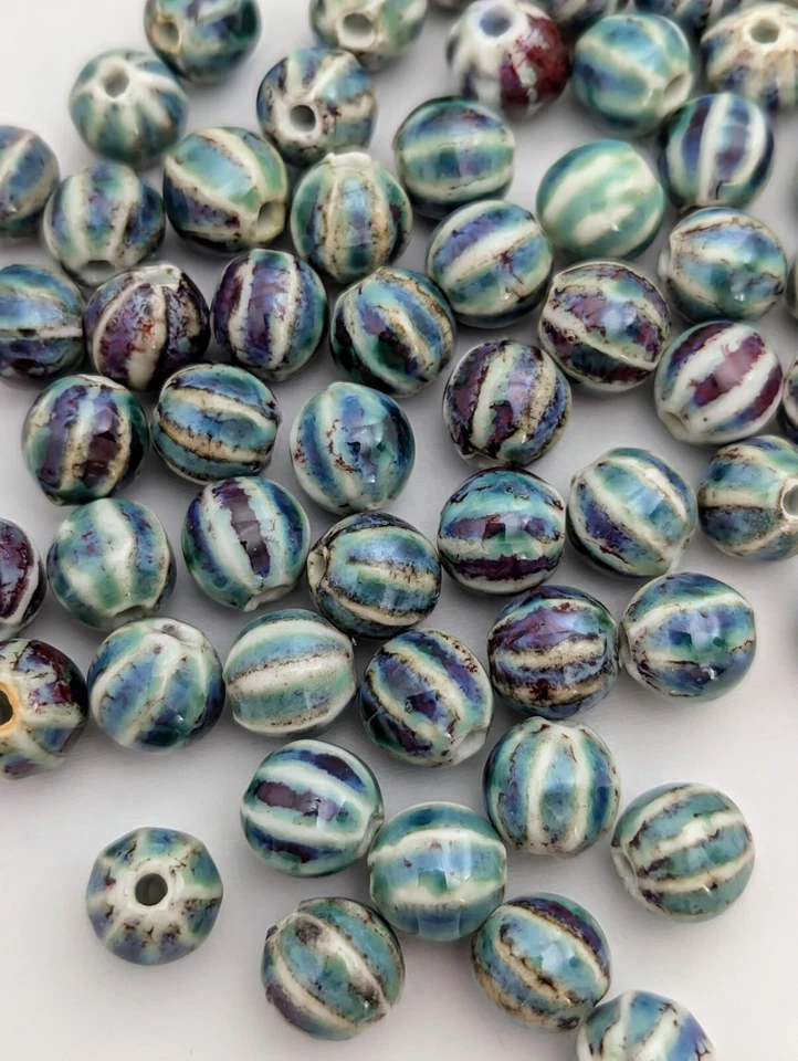 10 Ceramic Fancy Antique Glazed Beads 11mm - Image 1 of 2